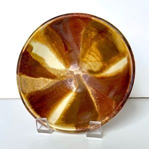 Terra cotta, metallic bronze, brown, and cream salt glazed small bowl